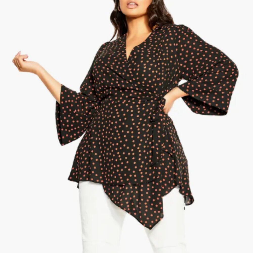 115 City Chic Shibara Polka Dot Surplice Top (Plus Size)